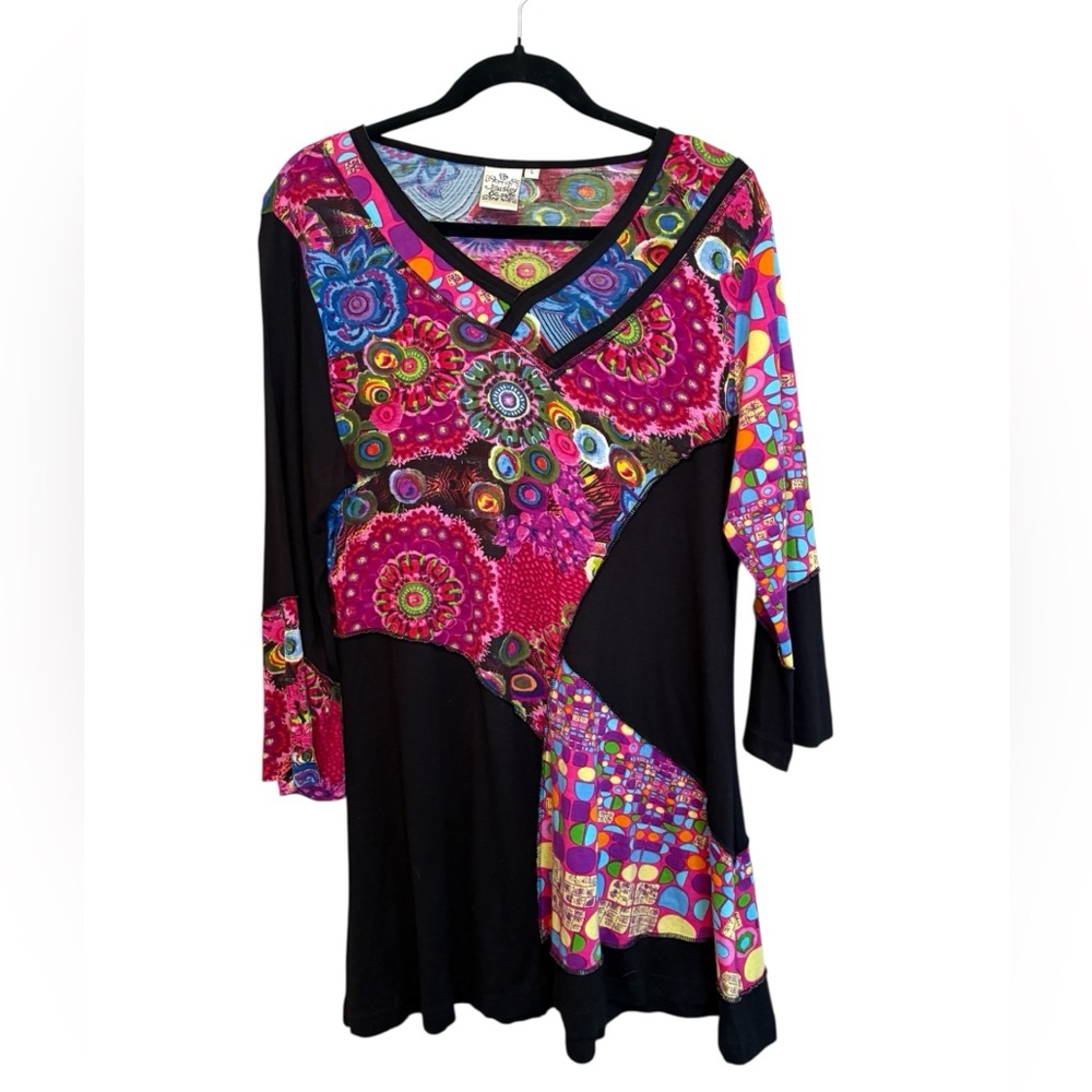 Parsley & Sage Multicolor Abstract Tunic Shirt Dress Large Bohemian 70s